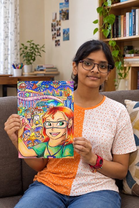 A child showing a painting